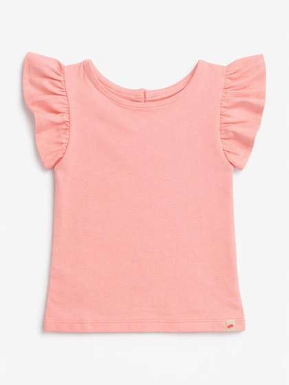 Peach Girls Cotton Frill
                    Sleeves Stretchable Top