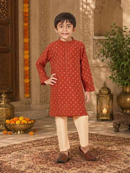 VIKRI By Khushboo Parekh
                    Boys Ethnic Motifs Printed Regular Pure Cotton Kurta
                    with Pyjamas
