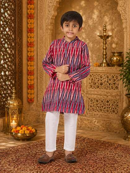 VIKRI By Khushboo
                      Parekh Boys Ethnic Motifs Printed Regular Pure
                      Cotton Kurta with Pyjamas