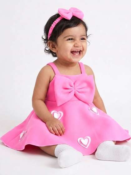 Hopscotch Girls Heart
                    Bow Applique Dress A-Line Dress