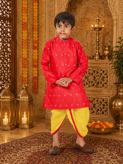 VIKRI By Khushboo Parekh
                    Boys Ethnic Motifs Printed Regular Pure Cotton Kurta
                    with Dhoti Pants