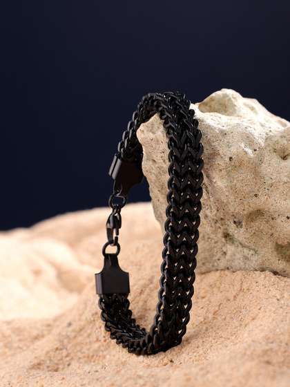 Jewelor Men Two Layered
                    Design Stainless Steel Black Bracelet