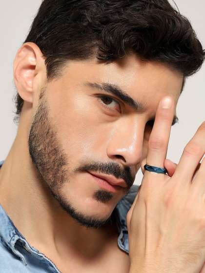 Jewelor Men Anillos
                    Fashion Stainless Steel with Blue Color Finger Ring