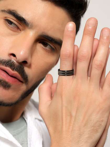 Jewelor Men Crossover
                    Line Designer Stainless Steel with Black Finger
                    Ring
