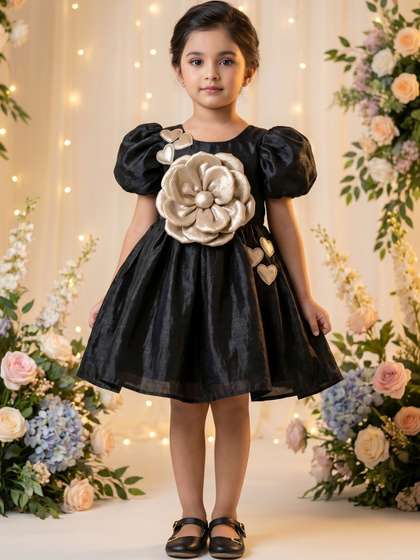 Lagorii Girls Floral
                    Layered Satin Fit & Flare Dress