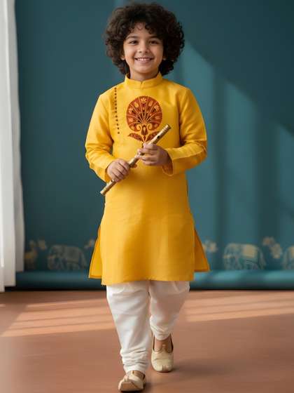 KALINI Boys Ethnic
                    Motifs Embroidered Regular Thread Work Dupion Silk
                    Kurta with Pyjamas