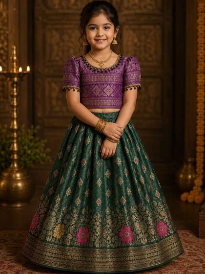 Xepon Girls Embellished
                    Ready to Wear Lehenga &
