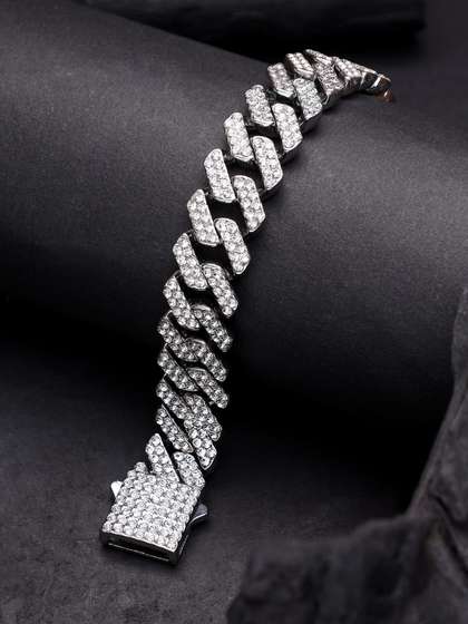 Jewelor Men Cuban Link
                    Stainless Steel Silver Plated Bracelet