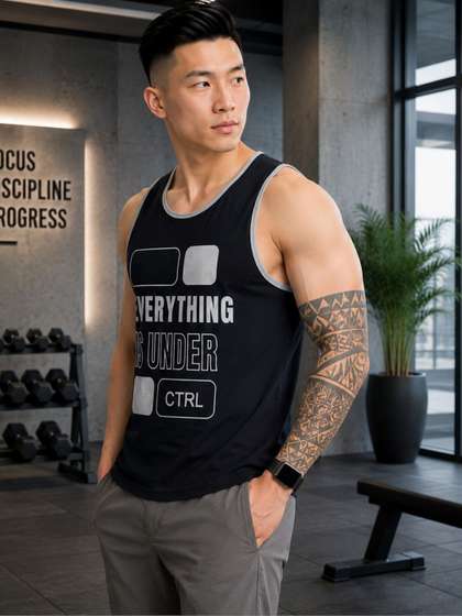 R.Code by The
                        Roadster Life Co. Printed Cotton Blend Gym Vest