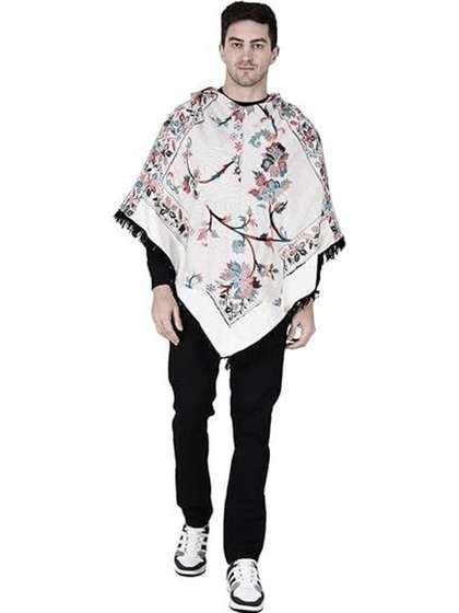 ARUNA KULLU HANDLOOM
                      Men Printed Hood Pure Wool Poncho Sweaters