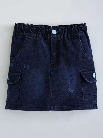 Hopscotch Girls Washed
                    Frayed Denim Mini Straight Skirt