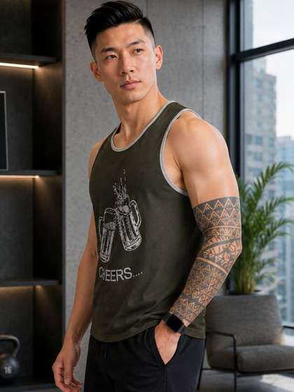 R.Code by The
                        Roadster Life Co. Printed Sleeveless Gym Vest