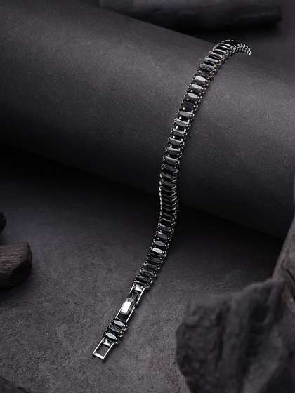 Jewelor Men Tennis
                    Design Stainless Steel Black Bracelet
