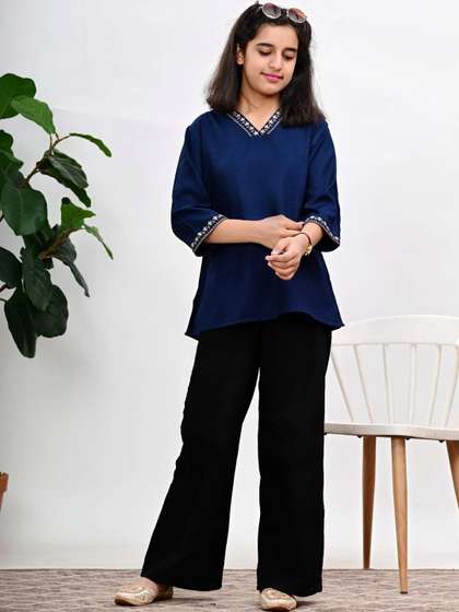 DMP EXPORT Girls Navy
                    Blue Viscose Rayon Tops