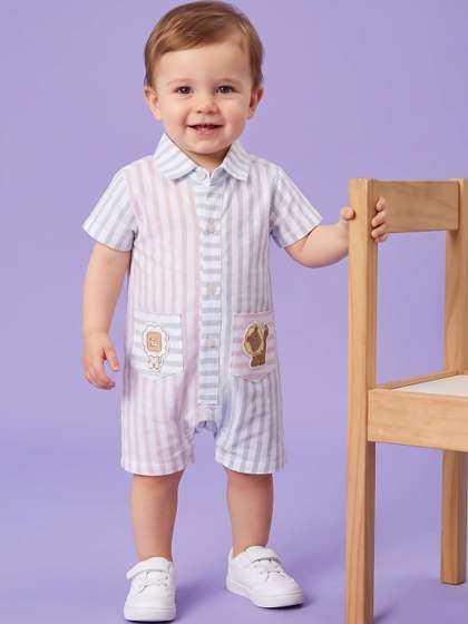 Pompidou Infant Boys
                    Striped Cotton Rompers