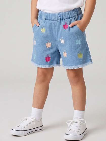 Creative Kids Girls
                      Embroidered Mid-Rise Denim Shorts