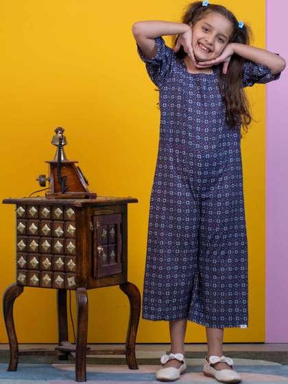 MAMARILL Girls Printed
                    Square Neck Organic Cotton Jumpsuit