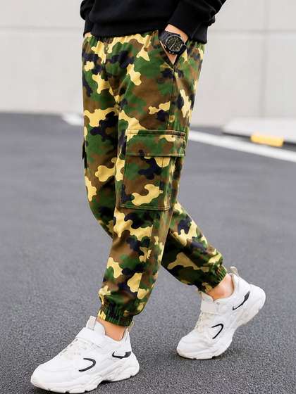YK X Trampoline Boys
                    Camouflage Printed Relaxed Cargos Trousers