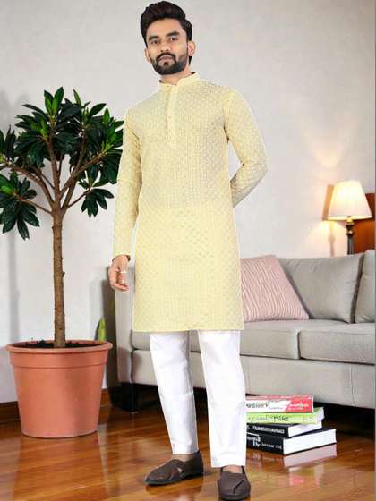 WELL TEX Men
                        Embroidered Chikankari Indie Prints Kurta