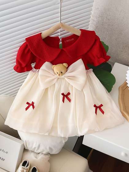 INCLUD Infant Girls
                    Peter Pan Collar Puff Sleeve Fit & Flare Dress