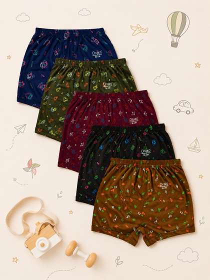 DRAKO Boys Pack Of 5
                      Printed Assorted Inner Elastic Boy Shorts