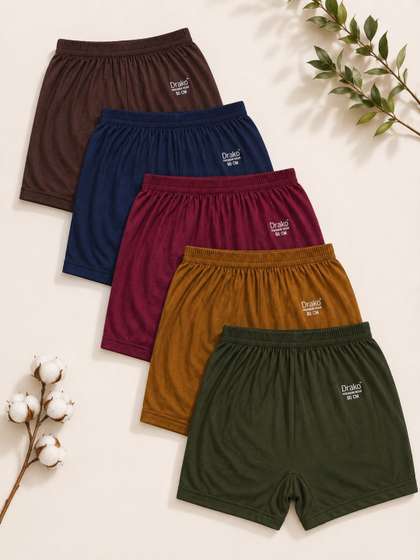 DRAKO Boys Pack Of 5
                    Mid-Rise Anti Bacterial Cotton Boyshorts Briefs