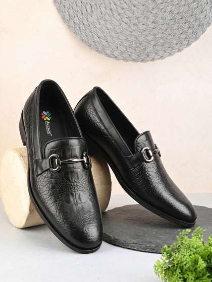 ALCAZO Men Textured
                      Round Toe Slip-On Formal Loafers