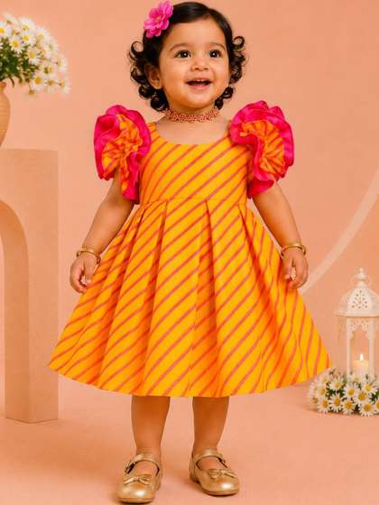 Babypattu Girls
                      Striped Flutter Sleeve Fit & Flare Midi Cotton
                      Dress