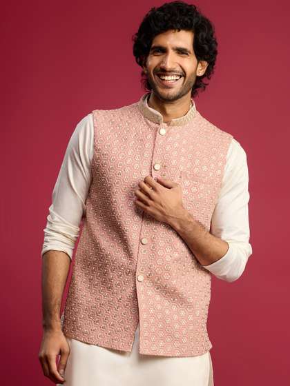 VASTRAMAY Floral
                      Embroidered Woven Nehru Jacket