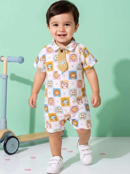 Pompidou Infant Boys
                    Printed Cotton Rompers