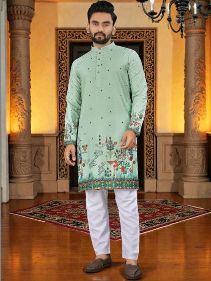 WELL TEX Men Ethnic
                        Motifs Printed Thread Work Indie Prints Kurta
