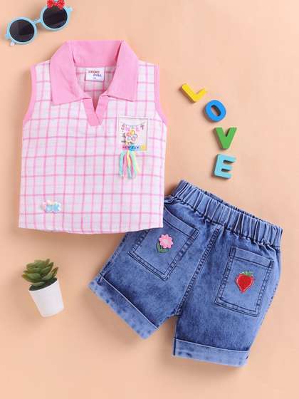 LACKii DOLL Girls
                    Checked T-shirt with Shorts
