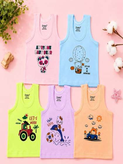 DRAKO Infants Boys Pack
                    Of 5 Printed Cotton Basic Vests