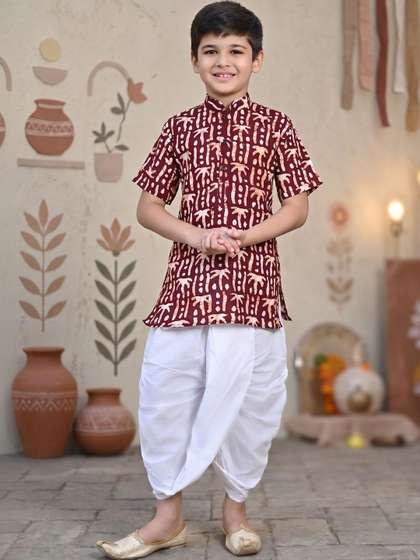 AHLAN APPARELS Boys
                    Ethnic Motifs Printed Regular Kurta with Dhoti
                    Pants
