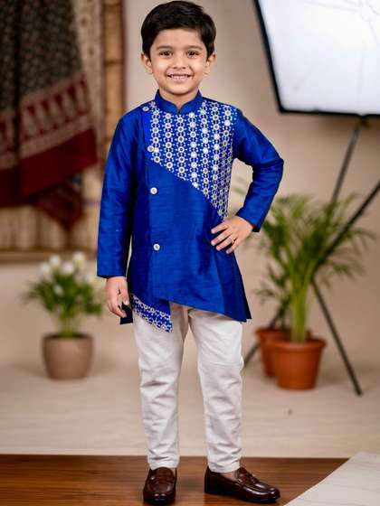 NEW GEN Boys Ethnic
                    Motifs Embroidered Angrakha Thread Work Kurta with
                    Trousers
