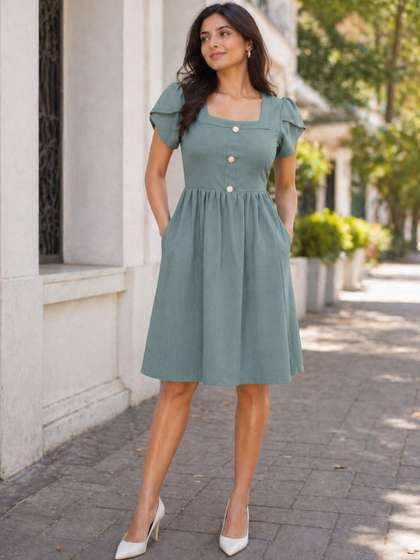 CORSICA Puff Sleeve
                        Crepe A-Line Dress