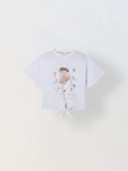 SPUNKIES White Girls
                      Graphic Print Crew Neck Short Sleeves Knot
                      Detailed Top