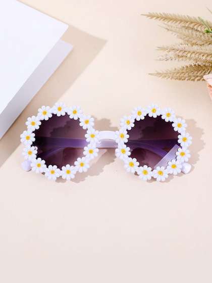 RUGGINE Unisex Kids
                      Black Lens & White Round Sunglasses