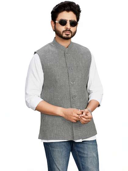 Authentics Striped
                        Woven Nehru Jackets