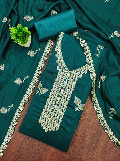 Rangtulika Ethnics
                        Embroidered Art Silk Unstitched Dress Material