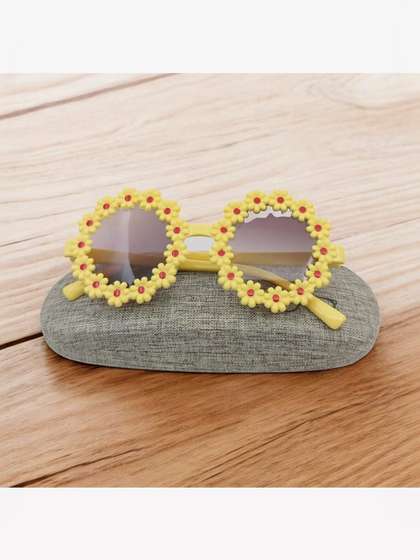 RUGGINE Unisex Kids
                      Black Lens & Yellow Round Sunglasses