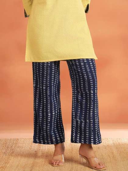 Fabindia Women
                        Textured Printed High-Rise Trousers