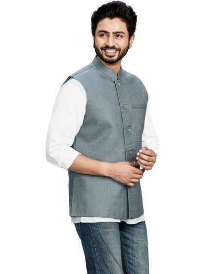 Authentics Cotton
                          Blend Woven Nehru Jackets