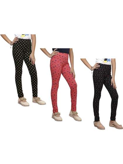 MTI FASHIONS Girls Pack
                    of 3 Cotton Blend Printed Ankle Length Leggings