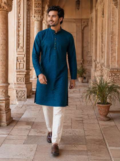 House of Pataudi
                        Ethnic Motifs Embroidered Sequinned Detail
                        Mandarin Collar Straight Kurta