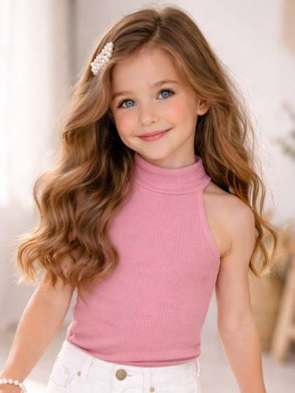 Ninas Girls Pink
                        Cotton Blend Tops