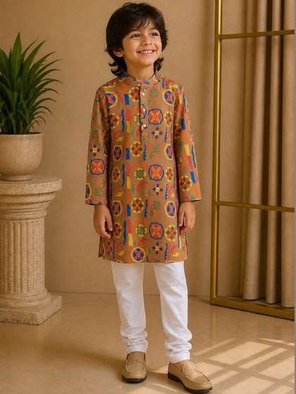 BAESD Boys Ethnic Motifs
                    Printed Regular Kurta with Churidar