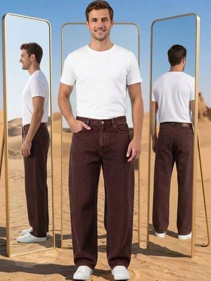 FEBRi Men Wide Leg
                          Mid-Rise Light Fade Applique Jeans