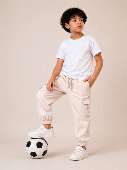 Purple United Kids Boys
                    Active Wear Beige Soft Fabric Drawcord Waist Jogger
                    Trousers