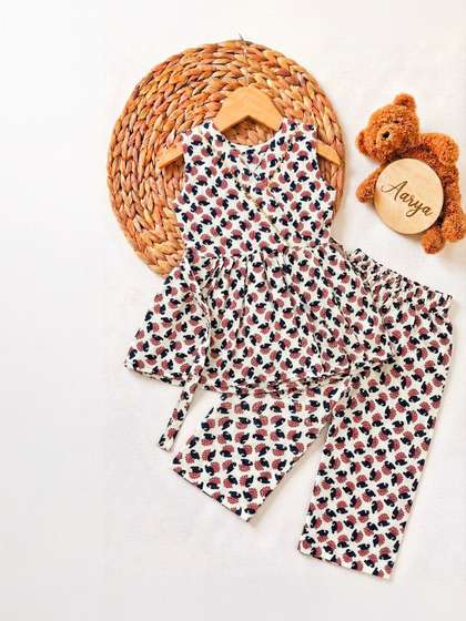 Aarya Designer Girls
                    Ethnic Motifs Printed Regular Pure Cotton Top with
                    Trousers